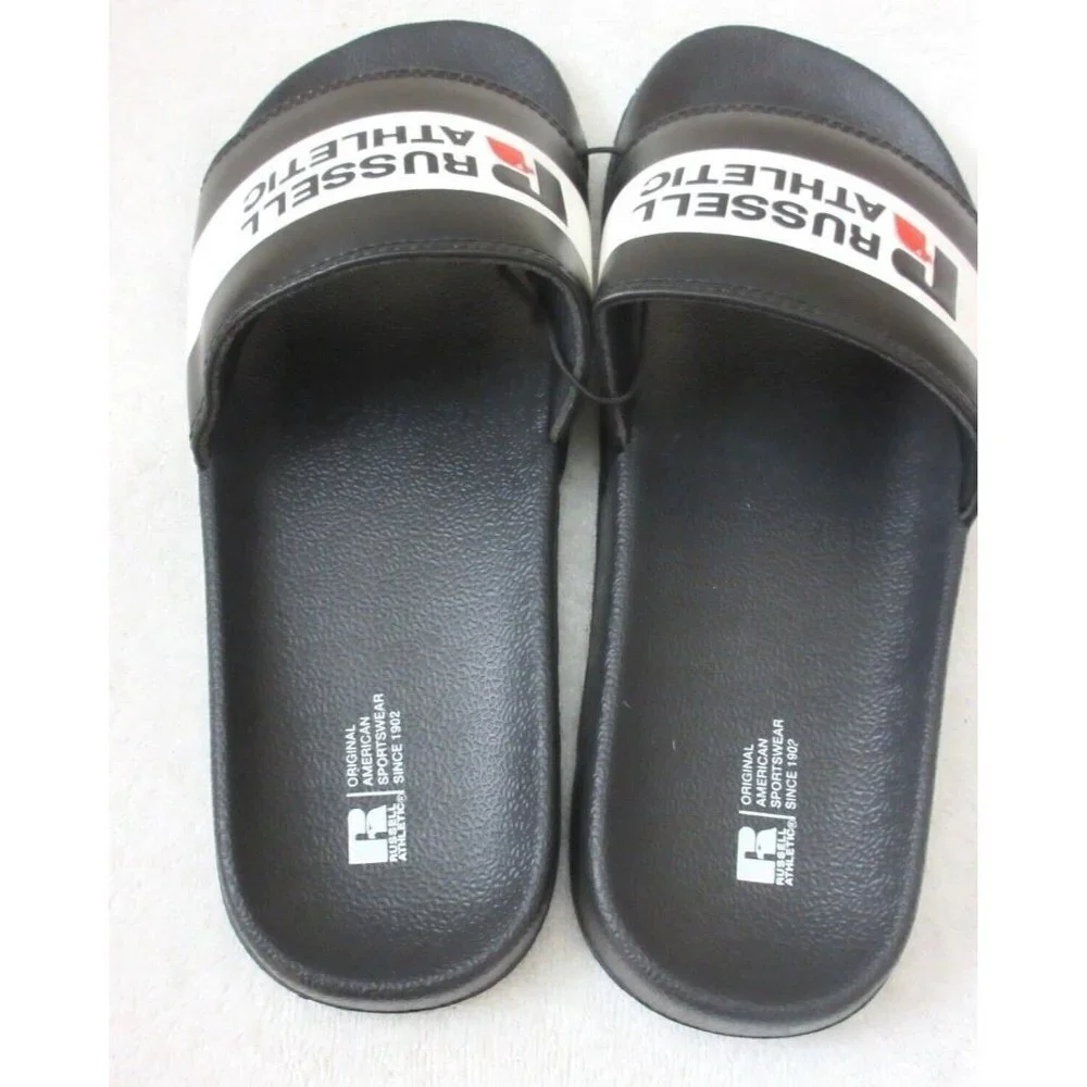 Russell Athletic Men's Since 1902 Logo Slide Sandal Black White Classic NWT